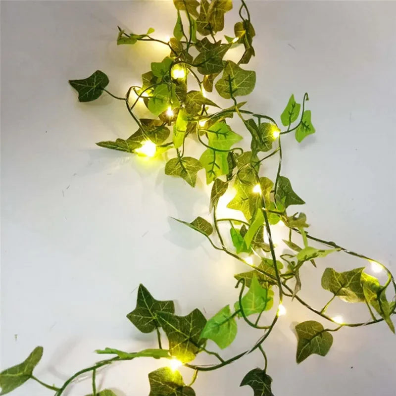 Battery-Powered Flower & Green Leaf Fairy Lights – Beautiful Artificial Vine Garland for Weddings, Christmas, and Home Decor