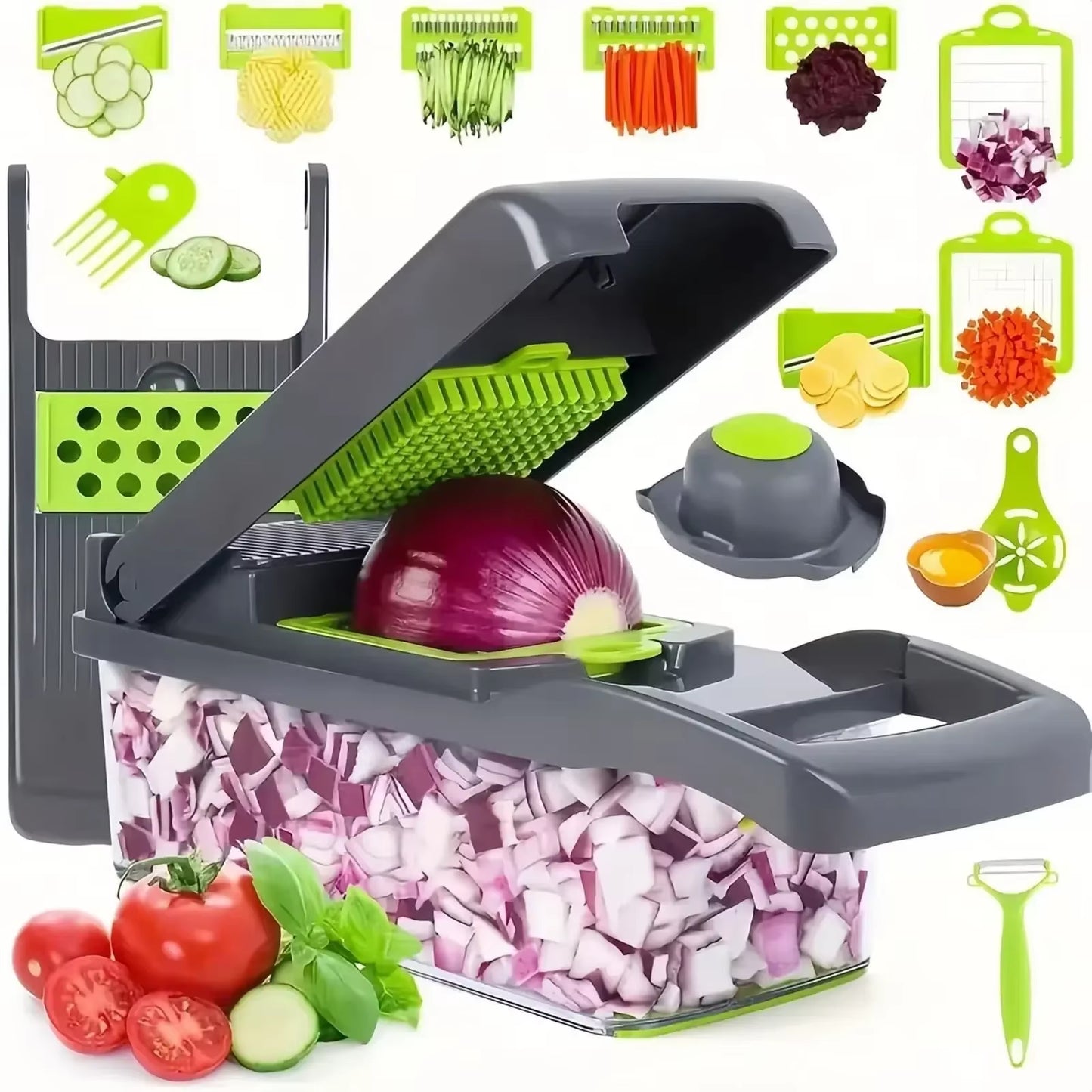 16-in-1 Multifunctional Vegetable Chopper – Ultimate Food Chopper, Slicer, Dicer & Grater for Effortless Meal Prep!